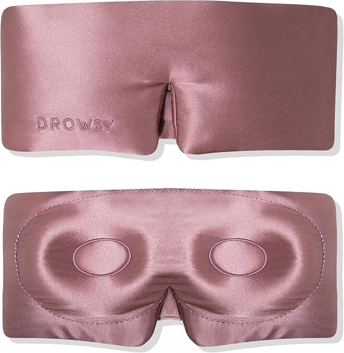 DROWSY Eyelash Protecting Silk Sleep Mask for Natural Lashes & Extensions. Deep Eye Cups, Zero Pressure, Total Blackout, Full Wraparound (Damask Rose) - Bloomnest