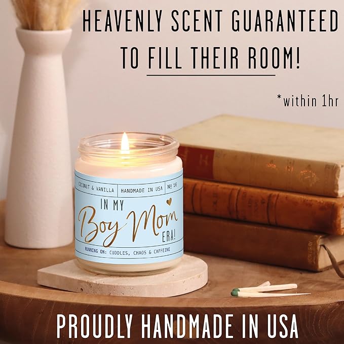 Boy Mom Gifts for Mothers Day - 'in My Boy Mom Era' Soy Candle, w/Vanilla, Coconut & Citrus I 50Hr Burn, Made in USA - Bloomnest