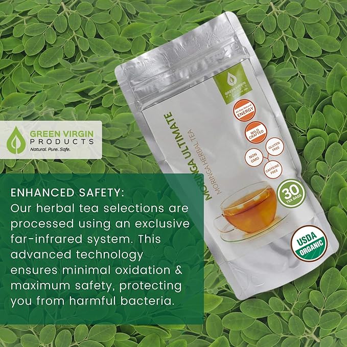 Green Virgin Moringa Oleifera Tea Bags | 100% Pure, Wild-Crafted & Natural Herbal Tea in Oxidation-Free Pouch (30 Bags) - Bloomnest