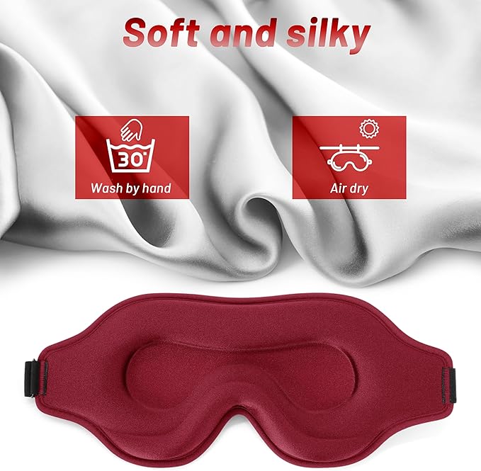 Sleep Eye Mask for Men Women, Lash Extensions 3D Sleeping Mask, Travel Blackout Night Blindfold Eye Shade Cover with Adjustable Strap (Red-3D) - Bloomnest
