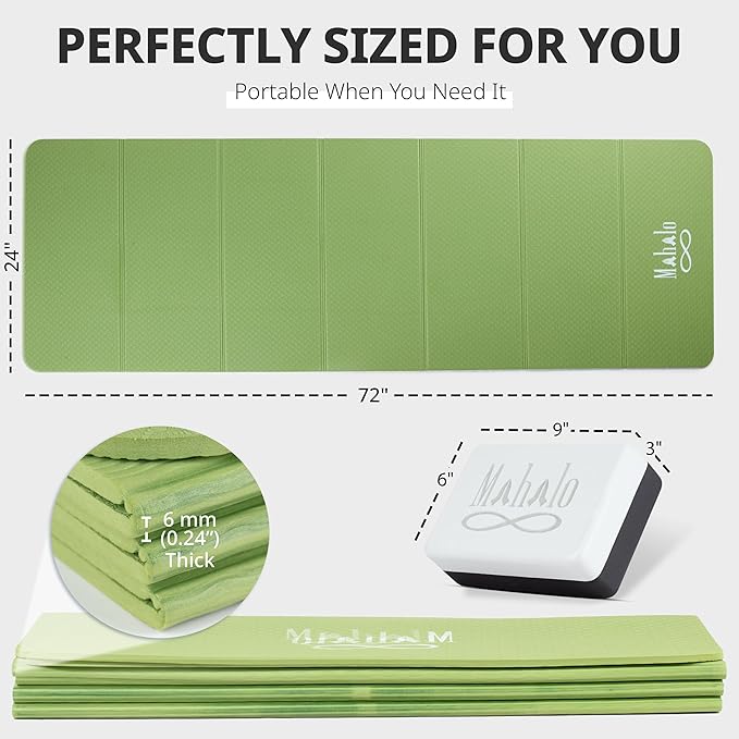 Foldable Yoga Mat + Carry Bag, 6mm 7-fold Workout Mat, Easy to Store, Anti-Slip Folding Exercise Mat for Yoga, Pilates, Home Workouts, and Floor Exercises - Bloomnest