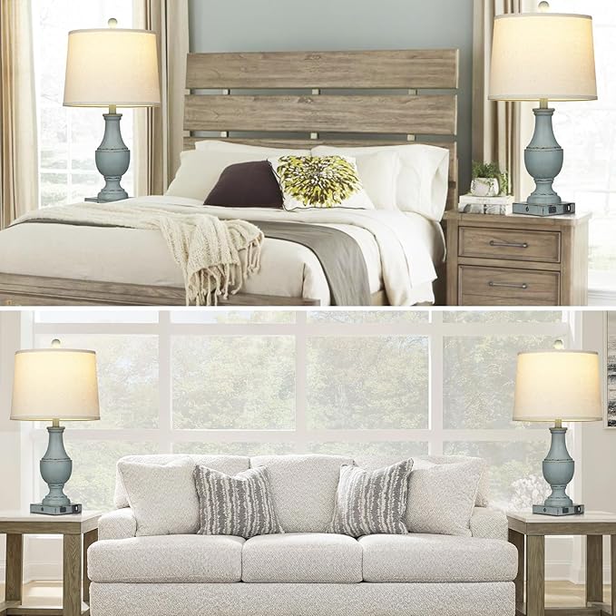 Farmhouse Table Lamps, Rustic 26" Touch Control Bedside Lamps with USB A+C Charging Ports & AC Outlet, Vintage 3-Way Dimmable Traditional Classic Nightstand Lamp for Living Room Bedroom Office Decor - Bloomnest
