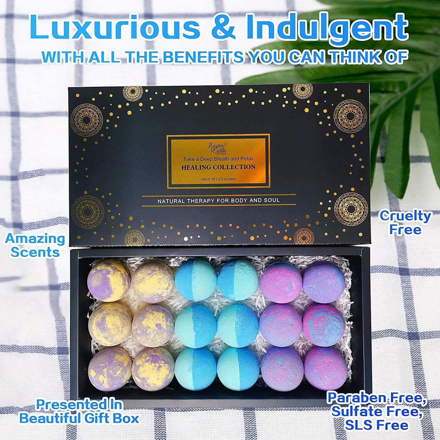 Aromatherapy Bath Bomb Set for Women & Men! Healing Essential Oil Bath Bombs Gift Box with 18 Large Natural Moisturizing Bath Fizzies Bulk Wrapped BathBomb Gift Set for Dry Skin