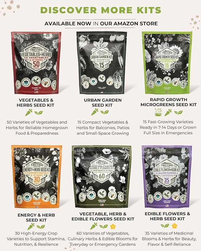 Tactiko Survival 40 Medicinal and Tea Herb Seeds Variety Pack, Indoor and Outdoor Herb Garden Kit, USA Grown Heirloom Non-GMO, Herbal Apothecary for Teas, Resealable Mylar for Long-Term Storage - Bloomnest