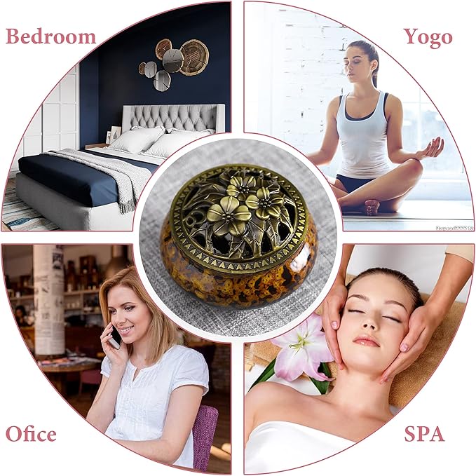 Ceramic Incense Burner with Lid, Bowl Burner, Cone Incense Burner, Ceramic Censer Suitable for Incense/Cone/Coil/Sticks, There are 30 Incense Cones+ Metal Incense Holder+Fireproof Cotton Inside. - Bloomnest