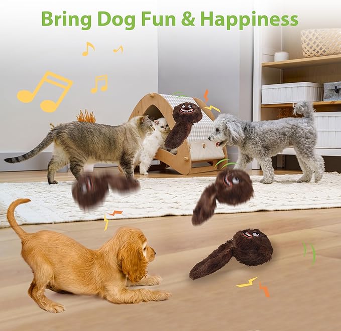 PETGEEK Interactive Dog Toys Ball - Rechargeable, Squeaky Plush Crazy Bouncer Dog Ball with Wiggles & Vibrations, Durable Moving Vibrating Toy for Small, Medium, Large Dogs (6 Inches, Brown) - Bloomnest