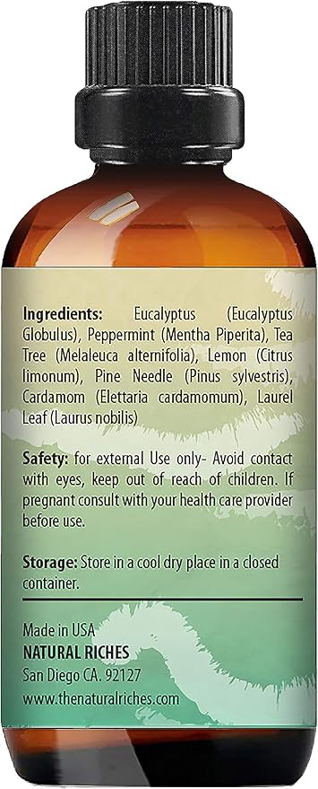 Natural Riches Breathe Essential Oil Blend Breathe Easy with Peppermint Eucalyptus Tea Tree Lemon Cardamom Pine Needle Essential Oils - 30 ml - Bloomnest