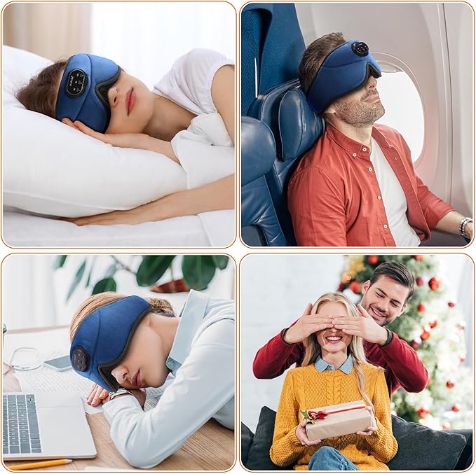 LC-dolida White Noise Sleep Mask, 3D Sleep Headphones with 16 Soothing Sounds, Bluetooth 5.4 Sleep Eye Mask with Timer, Total Blackout Sleeping Headphones for Side Sleeper(Navy) - Bloomnest
