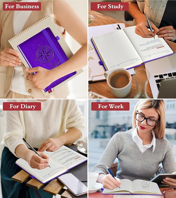 Lined Journal Notebook for Women Men, 160 Pages, A5 Hardcover Vintage Leather Journaling Notebooks for Work, School, Note Taking, Travel, Bible Study, Daily Diary for Writing 5.8"x8.5" (Purple)