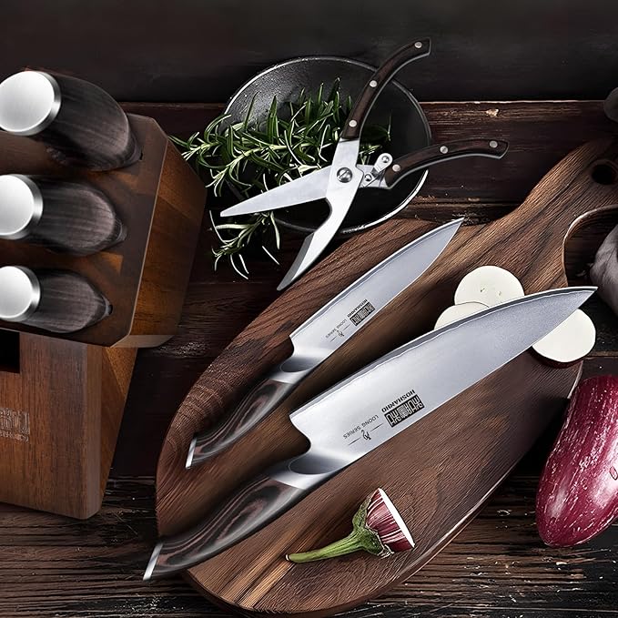 HOSHANHO 8-Piece Kitchen Knife Set, Japanese High Carbon Super Steel Knife Sets with Block, Professional Ultra Sharp Chef Knife Set with Scissors - Bloomnest