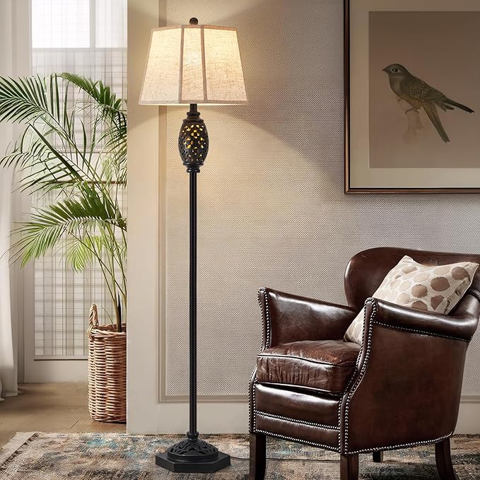 Luvkczc Vintage Floor Lamp with Cutout Design & Glowing Light - Resin Elegant Standing Lamp for Living Room, Bedroom, Office (Includes Bulb) - Bloomnest