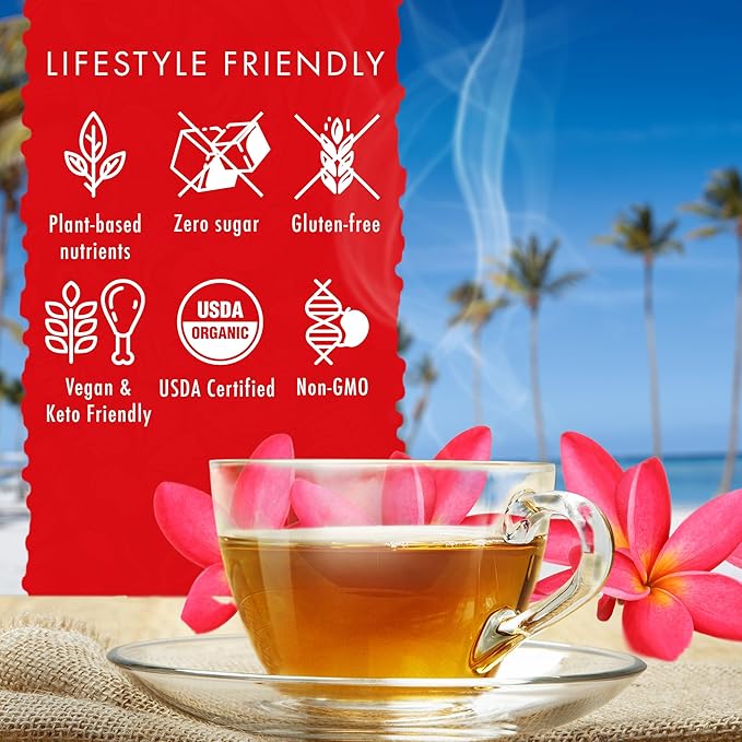Hawaiian Natural Tea - Organic Hibiscus Bliss Herbal Tea, Caffeine-Free Hibiscus, All-Natural and Antioxidant-Rich Wellness Tea, Vegan and Keto-Friendly, 20 Bags - Bloomnest