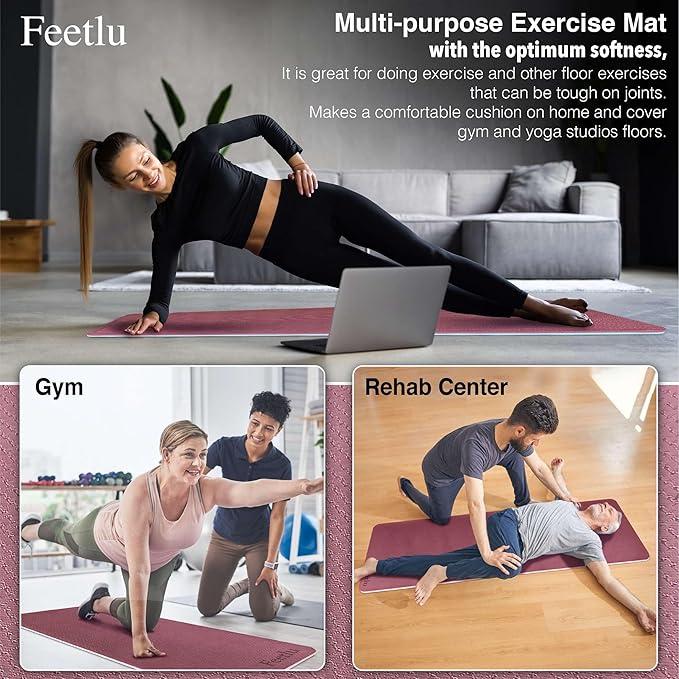 Extra Thick Exercise Yoga Mat with Strap - 2/5 Inch (10MM), Non-Slip Workout Mat for Yoga, Pilates, and Floor Exercises - Bloomnest