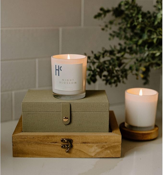 Night Blossom Single Wick Soy Candles, Luxury Scented Candles for Home - Up to 60 Hour Burn Time, Cruelty-Free Soy Wax Blend - Jasmine Fragrance, Notes of Apple & Musk (9 oz) - Bloomnest