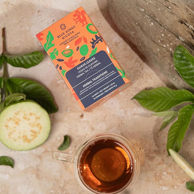 Blue Zones Nicoya - Guava Leaf Flavored Tea Bags - 100% Natural, and Refreshing - High Micronutrients - Gluten, Caffeine, Sugar-Free - Pack of 18 (1.59 oz/ 45 g) - Bloomnest