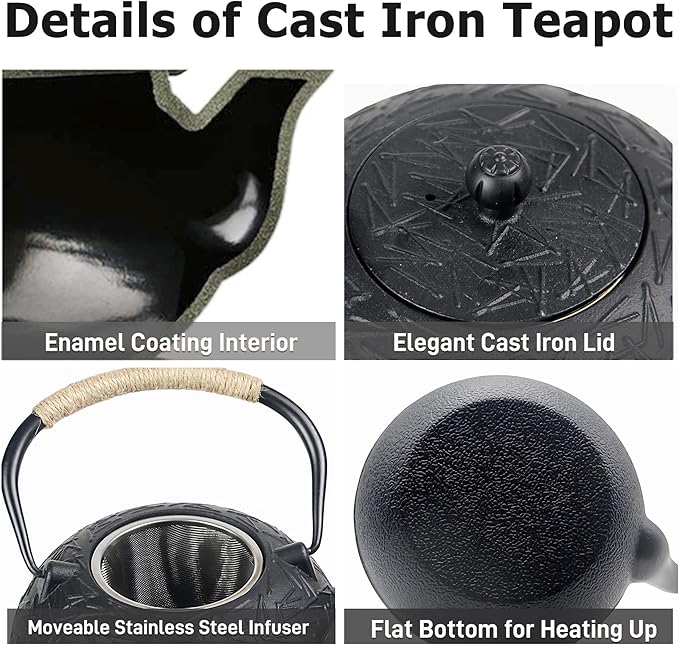 60.9oz YJX Cast Iron Teapot, Japanese Tetsubin Tea Kettle for Stovetop Safe, Cast Iron Tea Pot with Infuser for Loose Leaf, Black Kettle Teapot, Good Gift For Tea Lovers(1800ml) - Bloomnest