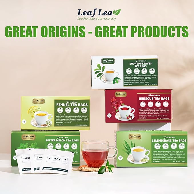 LeafLea 40 Fennel Tea Bags, 100% Natural & Pure Fennel Seed Tea, Gentle Digestion & Fresh Breath, Mild Sweet Finish, Caffeine-Free, Sugar-Free, Vegan, Non-GMO, Individually Wrapped - Bloomnest