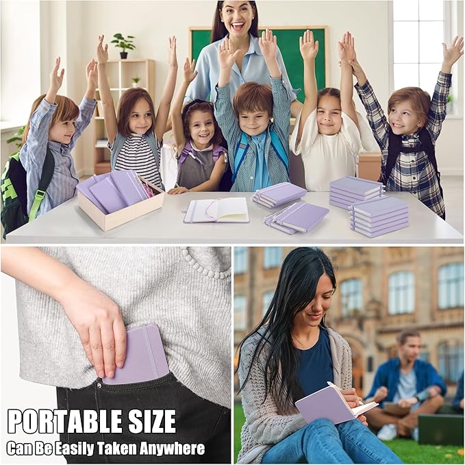 Aodaer 50 Sets Pocket Notebook Journal with Pens, 160 Pages, 3.5 x 5.5 Inch Mini Lined Journal Notebook A6 Leather Hardcover College Ruled Notepad with Pen Holder for School Office Gifts, Lavender - Bloomnest