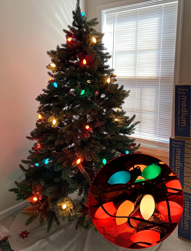 SUNSGNE C9 LED Christmas Multicolor Replacement Light Bulbs, 25 Pack Vintage Shatterproof Colored Christmas Light Bulbs, E17 Intermediate Base - Bloomnest