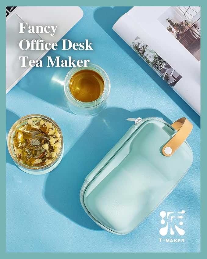 ZENS Modern Glass infuser Teapot, Small One Touch Tea Maker for Loose Tea Diffusers with 200ml Insulated Cup and Blue Portable Carry Case, Magic Gongfu Tea Pot for Tea Lovers Gifts - Bloomnest