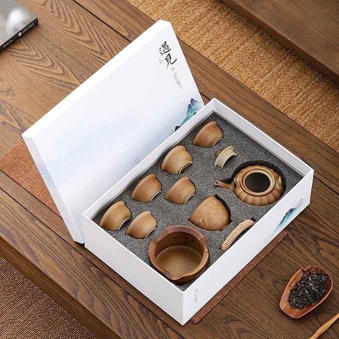 Lifting Beam Pot Style Rough Pottery Tea Set, Boiled Over Open Fire, Gift Box Packaging Suitable for Mother'S Day, Father'S Day, Christmas, Birthday Parties, Company Gifts