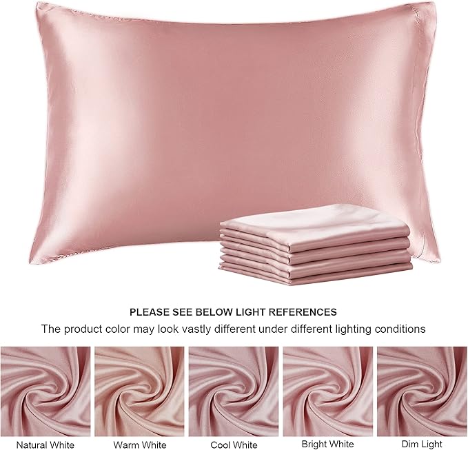 BEDELITE Satin Pillowcase for Hair and Skin, Super Soft Similar to Silk Pillow Cases 4 Pack with Envelope Closure, Cooling Pillowcases for Women Men (20"x36" King Size, Rose Pink) - Bloomnest