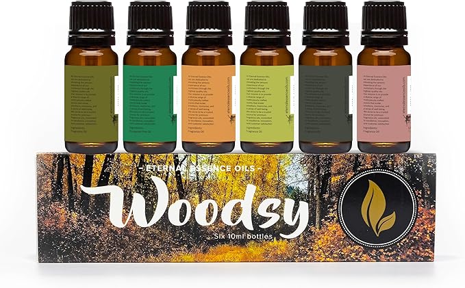 Eternal Essence Oils Woodsy Premium Fragrance Oils Set - Including Pine, Cedar Wood, Sandalwood, Bamboo & Teak, Woodland Bay and Frankincense - Rustic and Woody Scented Oils (6 Pack) - Bloomnest