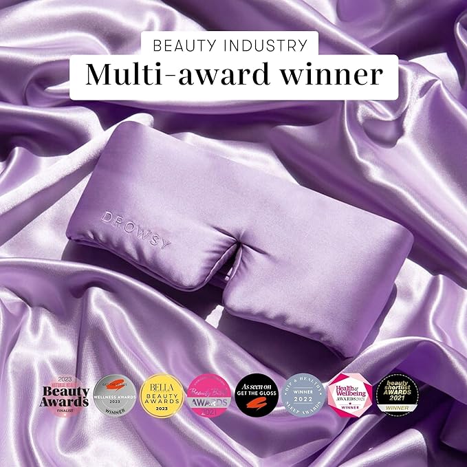 DROWSY Silk Sleep Mask - Face-Hugging, Padded Cocoon for Luxury Sleep in Total Darkness - 100% Pure Mulberry Silk (Lavender Haze) - Bloomnest