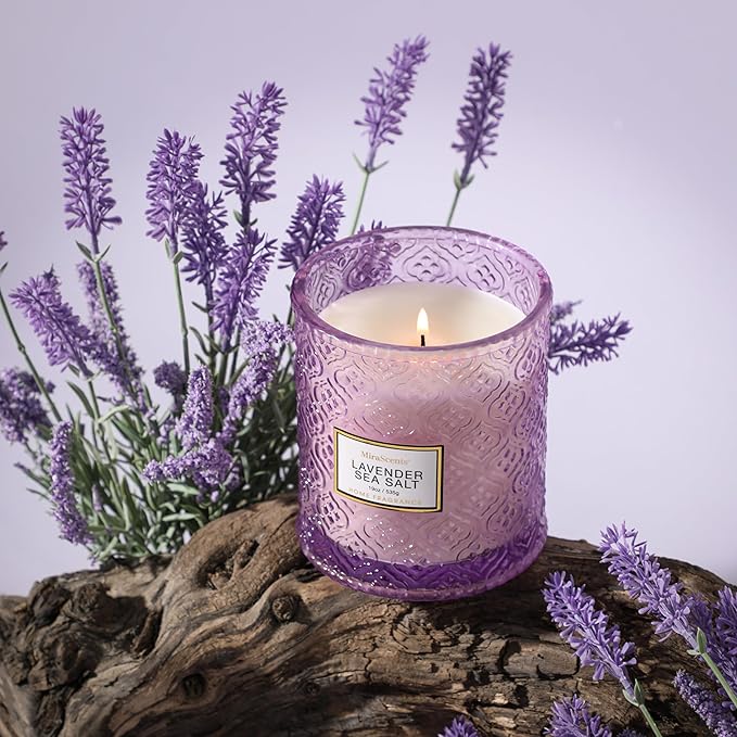 Lavender Sea Salt Scented Candles, 19oz Candles Gifts for Women, Purple Luxury Large Decorative Candles in Glass, Natural Soy Wax for Home - Bloomnest