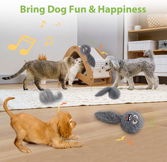 PETGEEK Interactive Dog Toys Ball - Rechargeable, Squeaky Plush Crazy Bouncer Dog Ball with Wiggles & Vibrations, Durable Moving Vibrating Toy for Small, Medium, Large Dogs (6 Inches, Gray) - Bloomnest