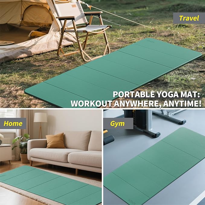 8mm Extra Thick & Large Foldable Yoga & Fitness Mat(74" x 31.5" x 0.32"), Double-Sided Non Slip & Lightweight Pilates Mat, Thick Wide Exercise Mats for Woman Man Kids, Portable Workout Mats for Travel, Studio or Home Use - Bloomnest