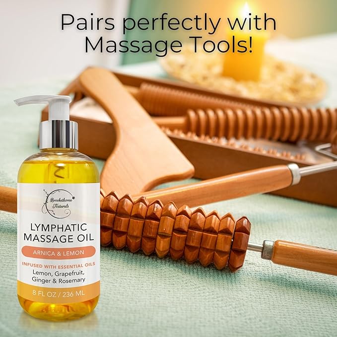 Lymphatic Massage Oil for Massage Therapy | 100% Natural Lymphatic Drainage Oil | Premium Quality with Arnica, Lemon & Ginger | for Post Surgery Recovery & Detox | 8oz by Brookethorne Naturals - Bloomnest