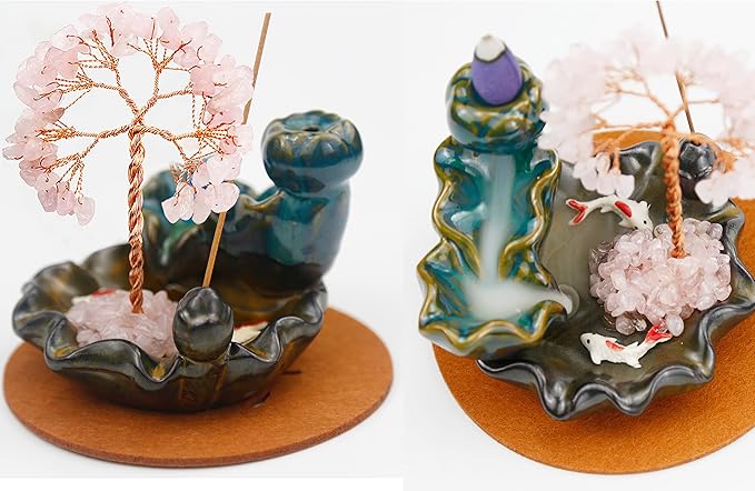 Backflow Incense Holder, Waterfall Incense Burner, Gemstone Money Tree Home Living Room Decorations Office Accessories for Women, Mothers Day Mom Gifts (Rose Quartz) - Bloomnest