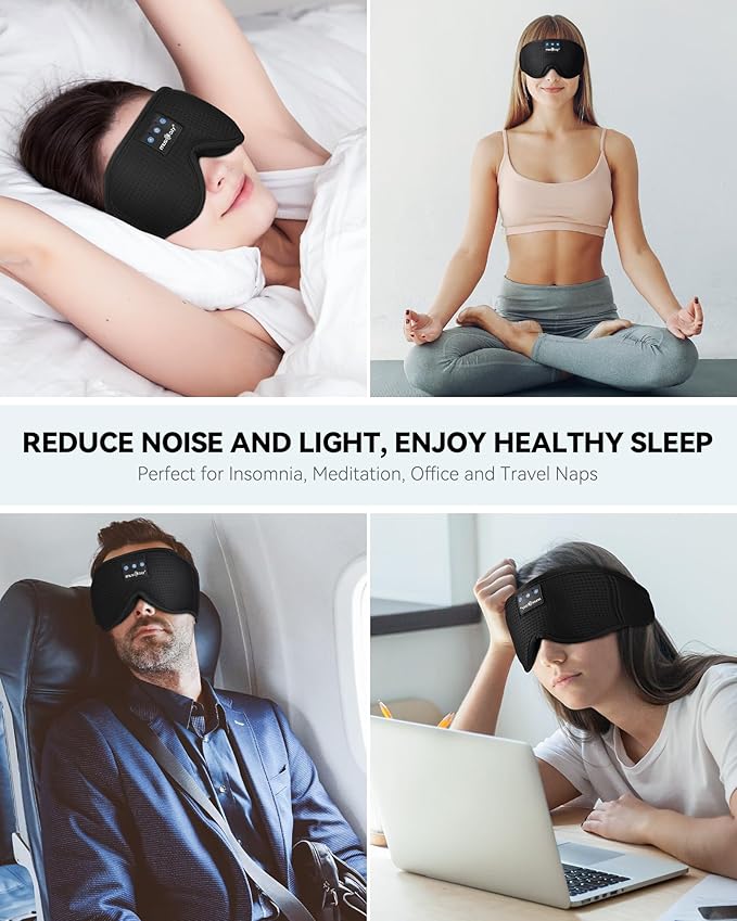 MUSICOZY 3D Bluetooth Sleep Mask with Headphones, Wireless Music Sleep Headband Eye Mask for Side Sleepers, Ideal for Sleeping, Travel, Meditation, Cool Gadgets Unique Gifts - Bloomnest