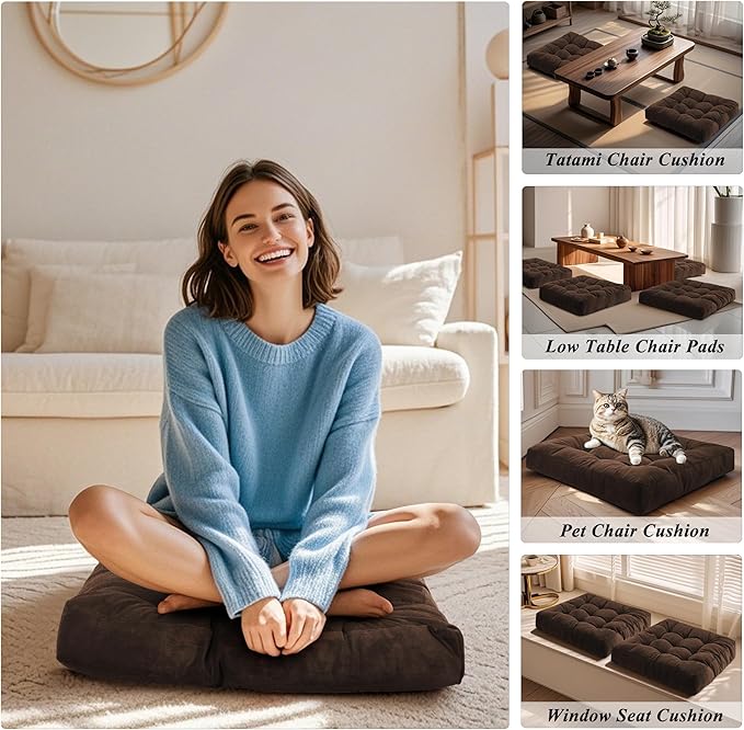 Meditation Floor Pillow 22×22 Inch 2 Pack Large Floor Cushions for Adults Square Tufted Corduroy Floor Pillows for Yoga Living Tatami Room Coffee - Bloomnest