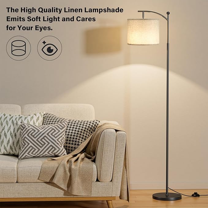 60" Floor Lamps with Remote Control & Bulb, Colors Temperature & Brightness Adjustable, Gray Shade & Black Pole - Bloomnest