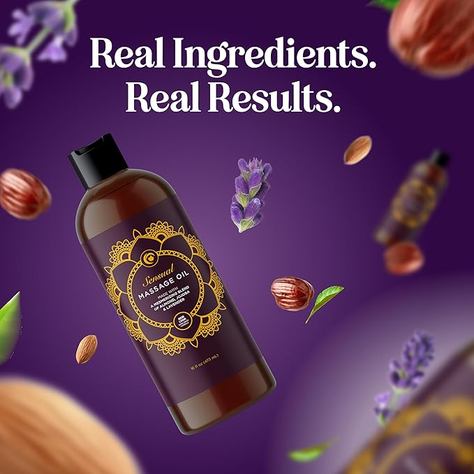 Aromatherapy Sensual Massage Oil for Couples - Relaxing Lavender Massaging Oil for Massage Therapy with Vitamin E Jojoba & Sweet Almond - Naturally Scented Vegan Non GMO & Gluten Free (16 Fl Oz) - Bloomnest