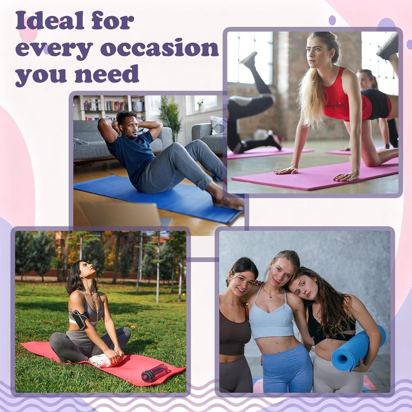 10 Pcs Yoga Mats Bulk 68'' x 24'' x 0.16 inch Thick Non Slip Texture Exercise Mats without Latex Gym Pads Bundle for Kids Adult Outdoor Yoga Pilates Workout(Multicolor)