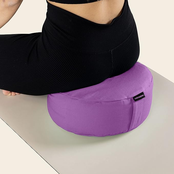 Retrospec Sedona Zafu Meditation Cushion Filled w/Buckwheat Hulls - Yoga Pillow for Meditation Practices - Machine Washable 100% Cotton Cover & Durable Carry Handle, Round - Bloomnest