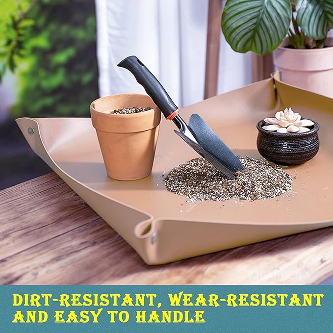 Leather Plant Repotting Mat Waterproof Transplanting Mat Indoor Succulent Potting Portable Gardening Mat, 30" X 18" Thickened Foldable Plant Potting Tray and Mess Control mat - Bloomnest