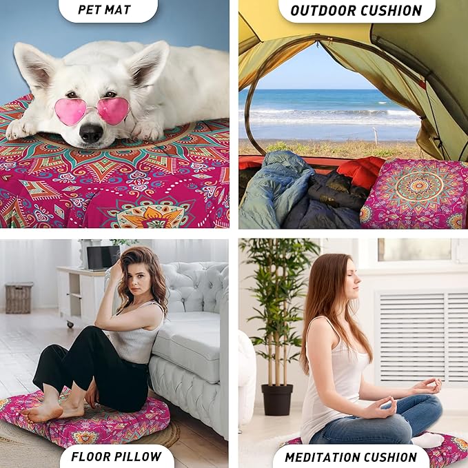 Mandala Meditation Cushion, Boho Meditation Mat, Meditation Pillows for Sitting on Floor, Cushions for Sitting in Home and Outdoor, Square Floor Pillows Cushion Seating for Yoga 22'' X 22'' - Bloomnest