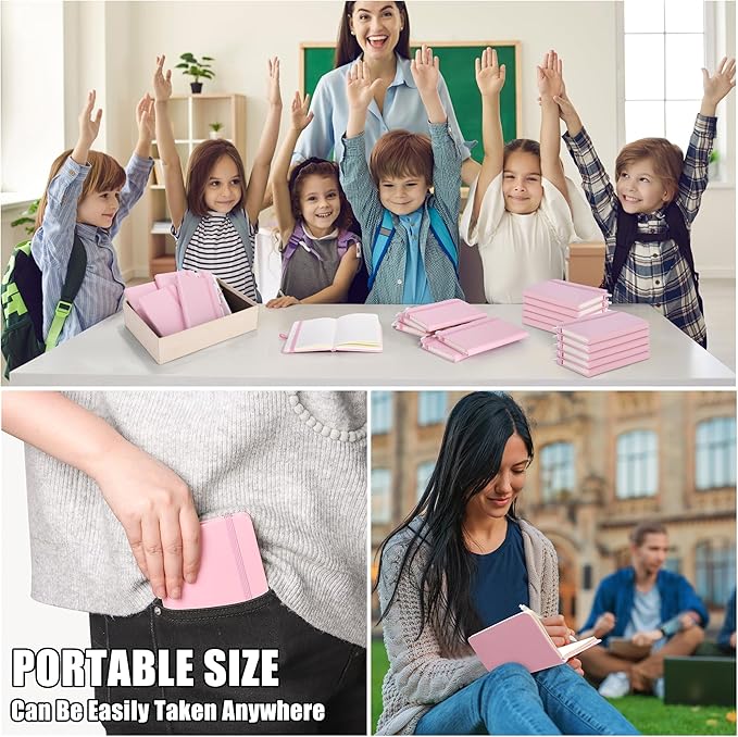 Aodaer 50 Sets Pocket Notebook Journal with Pens, 160 Pages, 3.5 x 5.5 Inch Mini Lined Journal Notebook A6 Leather Hardcover College Ruled Notepad with Pen Holder for School Office Gifts, Pink - Bloomnest