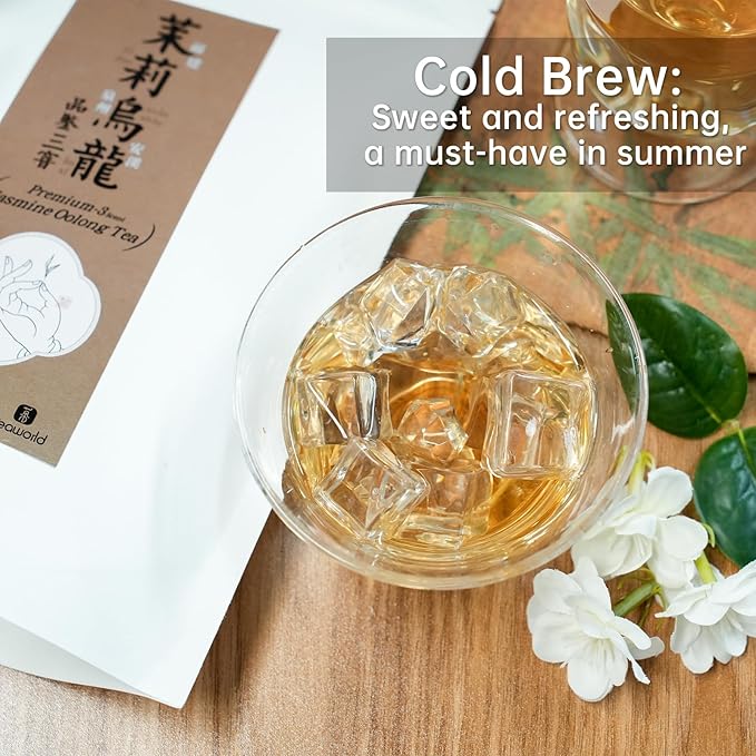 iTeaworld Jasmine Oolong Loose Leaf Tea, Fujian Anxi Tieguanyin Whole Leaf, Natural Jasmine Aroma, No Sugar & Additives, Hot & Cold Brew, Sealed Bag, 3.52oz - Bloomnest