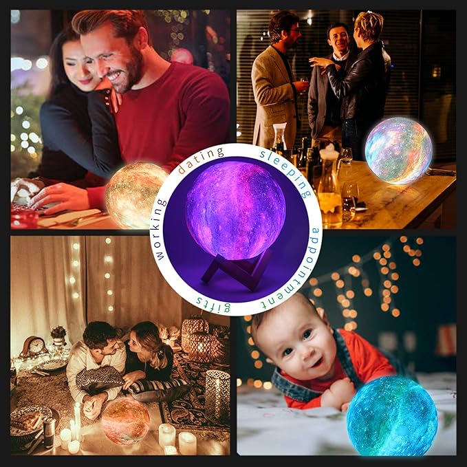 Moon Lamp Kids Night Light Galaxy Lamp - 16 Colors Moon Light with Wood Stand Remote & Touch Control USB Rechargeable Gift for Girls Lover Birthday - 5.9 inch - Bloomnest