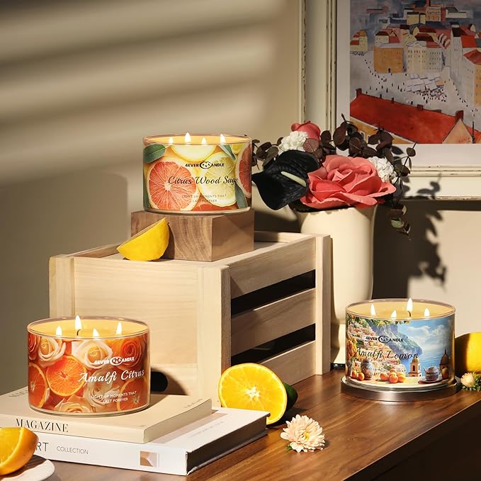 4-Wick Scented Candle - 18oz Soy Wax Blend Candle Over 50Hrs Long-Lasting Fragrance, Home Decor and Housewarming Gifts, Amalfi Lemon - Bloomnest