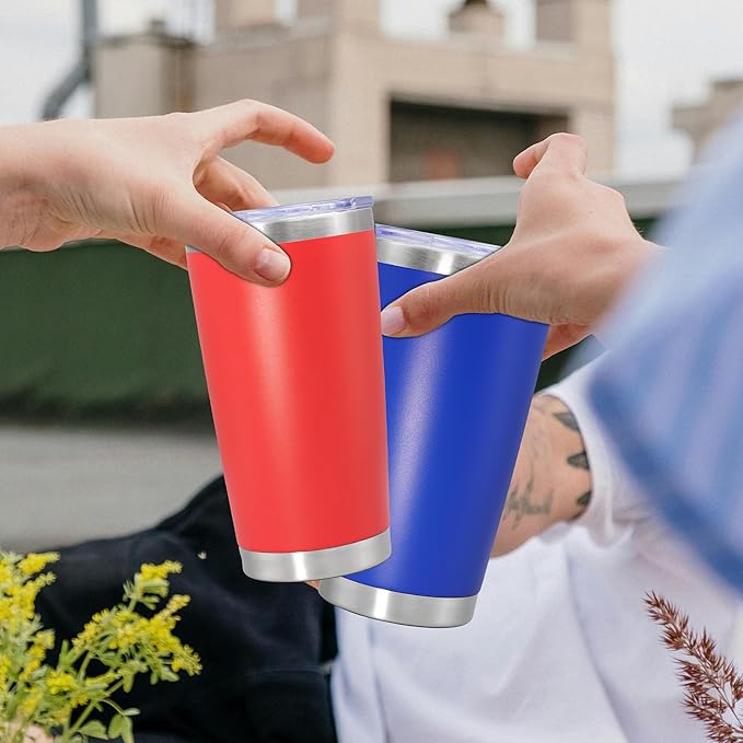 20 oz Tumbler Coffee Travel Tumblers Bulk with Lid Stainless Steel Double Wall Vacuum Insulated Mug Powder Coated Cups fit Car Cupholder for Hot and Cold - Red, 8Pack