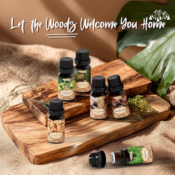 SALKING Woody Essential Oils Gift Set, Natural and Pure Aromatherapy Fragrance Oils for Diffuser, Humidifier, Massage- Frankincense, Teakwood, Sandalwood, Cypress, Cedarwood, Patchouli - Bloomnest