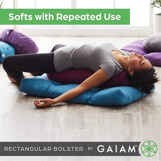 Gaiam Round Yoga Bolster Pillow, Soft Meditation Cushion for Yoga, Massage and Back Support, Breathable Cotton Fill, Zippered Microfiber Cover, Easy-Carry Handle, Machine Washable - Bloomnest