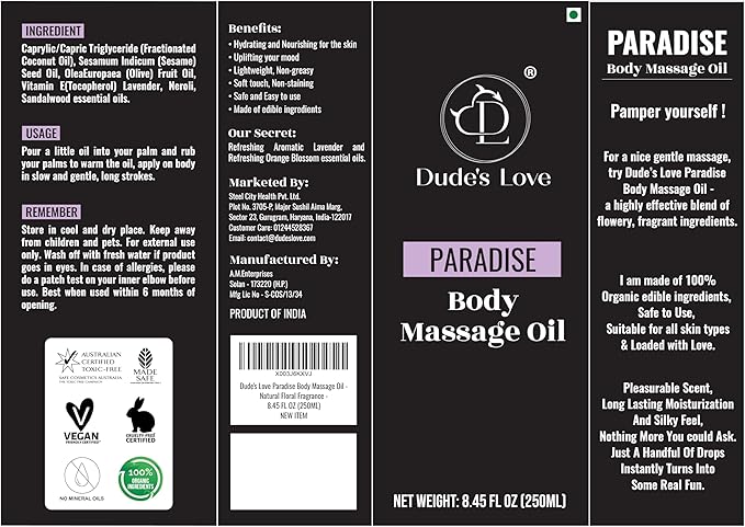 Organic - Lavender Floral Edible Full Body Massage Oil - Relaxing, Calming | No Stain & Non-Sticky |with Fractionated Coconut Oil, Orange Blossom & Lavender Oil - 8.45 Fl Oz - Bloomnest