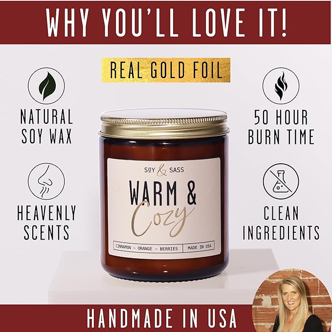 Christmas Candles, Fall Candles, Warm and Cozy' Soy Candle I Berries, Apple & Cinnamon I Infused w/Essential Oils I Warm n Cozy Home Decor I Winter and Holiday Candle I 50Hr Burn I USA Made - Bloomnest